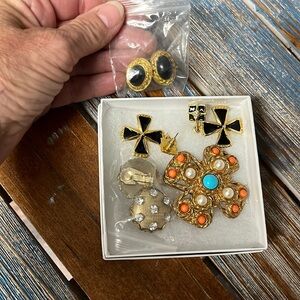 Vintage jewelry clip on earrings and pendant